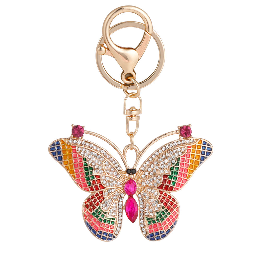 Wholesale Colored Butterfly Pendant Inlaid with Diamond Metal Keychains